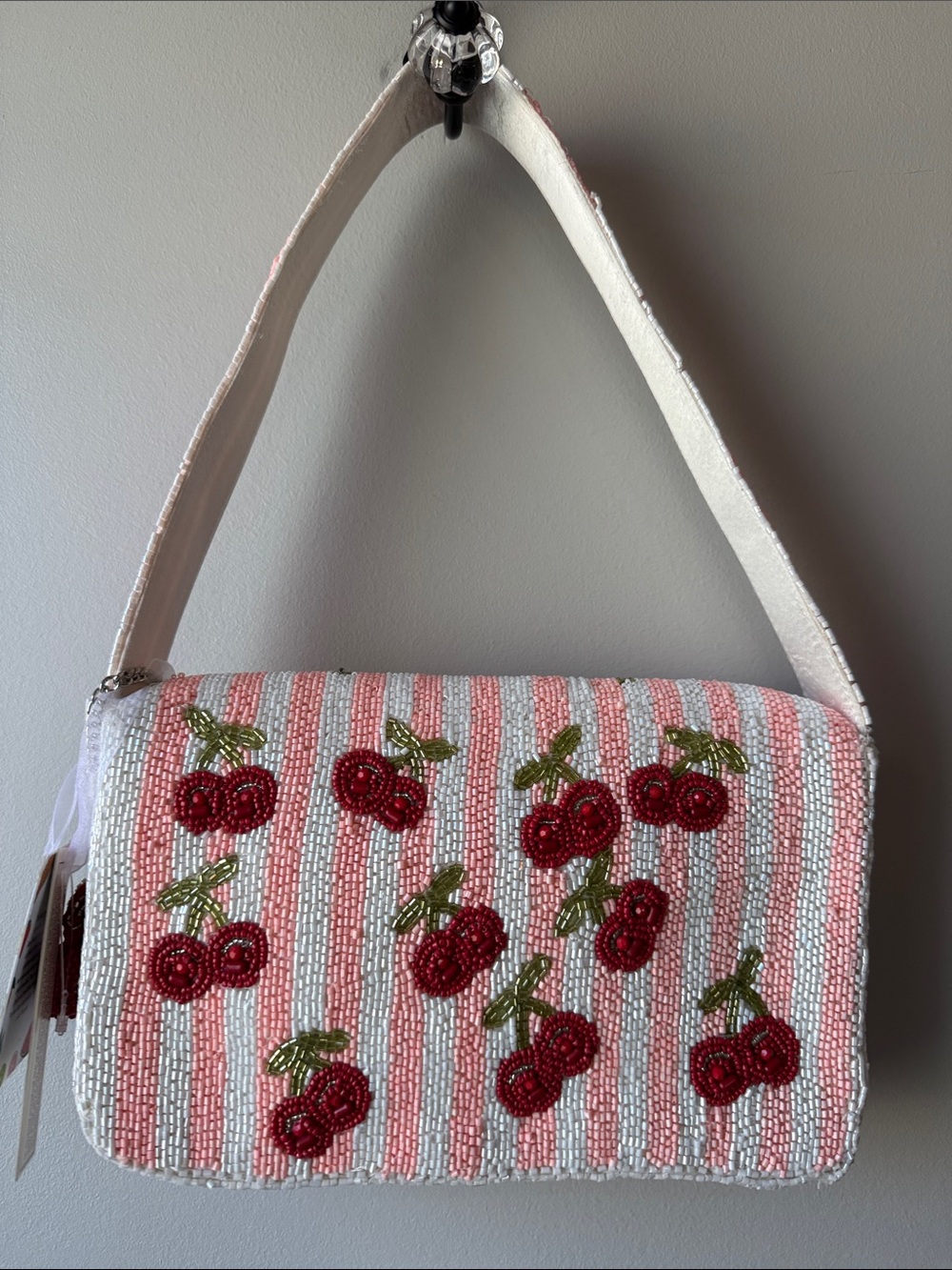 Made in India Beaded Cherry Shoulder Bag with cherry bag clip - Picture 2 of 4